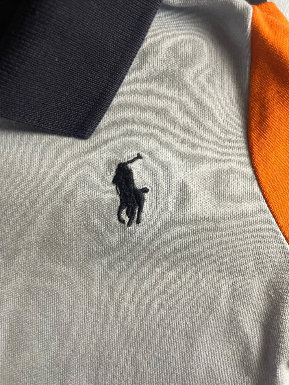 Ralph Lauren Gray Polo Romper with Yellow & Orange Sleeves